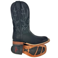 Bota Texana Masculina Goyazes Couro Turn Black Cano Bordado REF:201503-CC