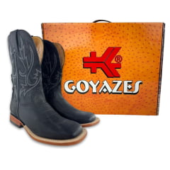 Bota Texana Masculina Goyazes Couro Turn Black Cano Bordado REF:201503-CC