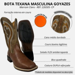 Bota Texana Masculina Goyazes Bico Quadrado Flex Couro Pull Up Brown/Dallas Bege REF: 226505 - CP