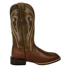 Bota Texana Masculina Goyazes Bico Quadrado Flex Couro Pull Up Brown/Dallas Bege REF: 226505 - CP