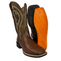 Bota Texana Masculina Goyazes Bico Quadrado Flex Couro Pull Up Brown/Dallas Bege REF: 226505 - CP