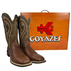 Bota Texana Masculina Goyazes Bico Quadrado Flex Couro Pull Up Brown/Dallas Bege REF: 226505 - CP