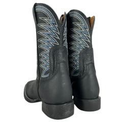 Bota Texana Masculina Goyazes Bico Quadrado Flex Preto Couro Preto Chamoa Azul Com Bordado Branco Ref:211502-CF