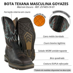 Bota Texana Masculina Goyazes Work Couro Bison Café/Waco Chocolate - REF: 257405-CK-01