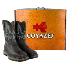 Bota Texana Masculina Goyazes Work Couro Bison Café/Waco Chocolate - REF: 257405-CK-01