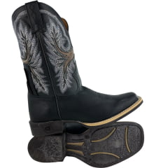 Bota Texana Masculina Goyazes Bico Quadrado Bull Couro Bison Preto Mustang Preto REF:264802-CB