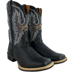 Bota Texana Masculina Goyazes Bico Quadrado Bull Couro Bison Preto Mustang Preto REF:264802-CB