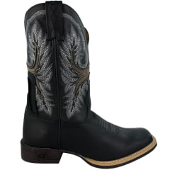 Bota Texana Masculina Goyazes Bico Quadrado Bull Couro Bison Preto Mustang Preto REF:264802-CB