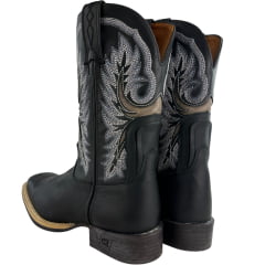 Bota Texana Masculina Goyazes Bico Quadrado Bull Couro Bison Preto Mustang Preto REF:264802-CB