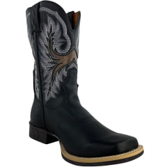 Bota Texana Masculina Goyazes Bico Quadrado Bull Couro Bison Preto Mustang Preto REF:264802-CB