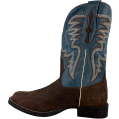 Bota Texana Masculina Goyazes Bico Quadrado Bull Couro Dakar Café/Waco Denin REF:264801-CB-01