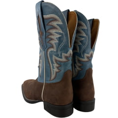 Bota Texana Masculina Goyazes Bico Quadrado Bull Couro Dakar Café/Waco Denin REF:264801-CB-01