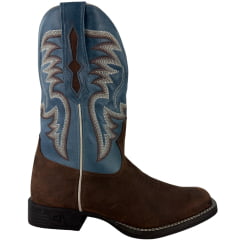 Bota Texana Masculina Goyazes Bico Quadrado Bull Couro Dakar Café/Waco Denin REF:264801-CB-01