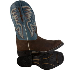 Bota Texana Masculina Goyazes Bico Quadrado Bull Couro Dakar Café/Waco Denin REF:264801-CB-01