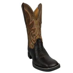 Bota Texana Masculina Goyazes Bico Quadrado Cabeça de Boi Brown/Couro Dallas Furta Cor Ref.241503-CBF