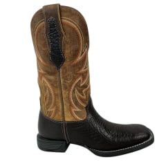 Bota Texana Masculina Goyazes Bico Quadrado Cabeça de Boi Brown/Couro Dallas Furta Cor Ref.241503-CBF