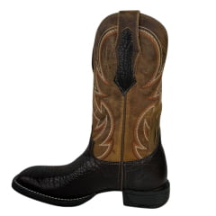 Bota Texana Masculina Goyazes Bico Quadrado Cabeça de Boi Brown/Couro Dallas Furta Cor Ref.241503-CBF