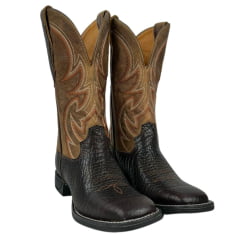 Bota Texana Masculina Goyazes Bico Quadrado Cabeça de Boi Brown/Couro Dallas Furta Cor Ref.241503-CBF