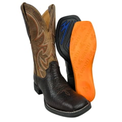 Bota Texana Masculina Goyazes Bico Quadrado Cabeça de Boi Brown/Couro Dallas Furta Cor Ref.241503-CBF