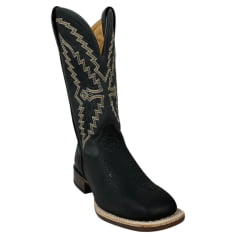 Bota Texana Masculina Goyazes Bico Quadrado Cabeça de Boi Preto/Couro Dallas Marinho Ref.236503-CBP