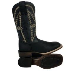 Bota Texana Masculina Goyazes Bico Quadrado Cabeça de Boi Preto/Couro Dallas Marinho Ref.236503-CBP