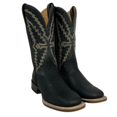 Bota Texana Masculina Goyazes Bico Quadrado Cabeça de Boi Preto/Couro Dallas Marinho Ref.236503-CBP