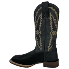 Bota Texana Masculina Goyazes Bico Quadrado Cabeça de Boi Preto/Couro Dallas Marinho Ref.236503-CBP