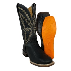 Bota Texana Masculina Goyazes Bico Quadrado Cabeça de Boi Preto/Couro Dallas Marinho Ref.236503-CBP