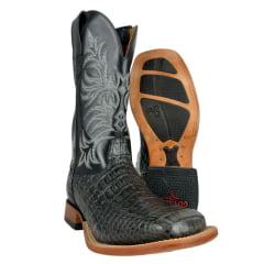 Bota Texana Masculina Goyazes Bico Quadrado Couro Barriga Jacaré Grafite/Mustang Preto Ref:251504-CJ-08