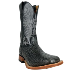 Bota Texana Masculina Goyazes Bico Quadrado Couro Barriga Jacaré Grafite/Mustang Preto Ref:251504-CJ-08