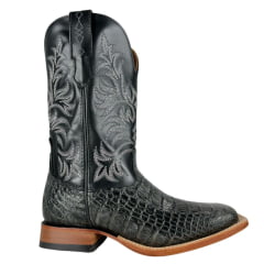 Bota Texana Masculina Goyazes Bico Quadrado Couro Barriga Jacaré Grafite/Mustang Preto Ref:251504-CJ-08