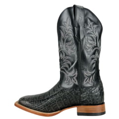 Bota Texana Masculina Goyazes Bico Quadrado Couro Barriga Jacaré Grafite/Mustang Preto Ref:251504-CJ-08