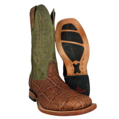 Bota Texana Masculina Goyazes Bico Quadrado Couro Elefante Camel/Dallas Folha Ref:241505-EC
