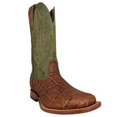 Bota Texana Masculina Goyazes Bico Quadrado Couro Elefante Camel/Dallas Folha Ref:241505-EC