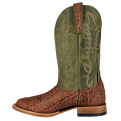 Bota Texana Masculina Goyazes Bico Quadrado Couro Elefante Camel/Dallas Folha Ref:241505-EC