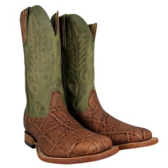 Bota Texana Masculina Goyazes Bico Quadrado Couro Elefante Camel/Dallas Folha Ref:241505-EC