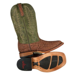 Bota Texana Masculina Goyazes Bico Quadrado Couro Elefante Camel/Dallas Folha Ref:241505-EC