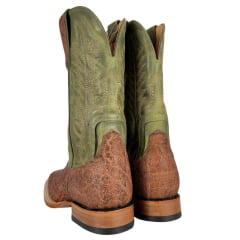 Bota Texana Masculina Goyazes Bico Quadrado Couro Elefante Camel/Dallas Folha Ref:241505-EC