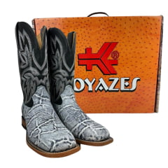 Bota Texana Masculina Goyazes Bico Quadrado Couro Elefante Nevada/ Mustang Preto Ref:246501-EC