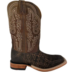 Bota Texana Masculina Goyazes Bico Quadrado Couro Elefante Pinhão/Dallas Cano Bordado Cru Ref:263004-EC-08