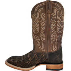 Bota Texana Masculina Goyazes Bico Quadrado Couro Elefante Pinhão/Dallas Cano Bordado Cru Ref:263004-EC-08