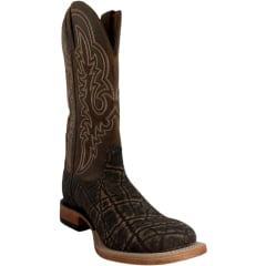 Bota Texana Masculina Goyazes Bico Quadrado Couro Elefante Pinhão/Dallas Cano Bordado Cru Ref:263004-EC-08