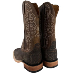 Bota Texana Masculina Goyazes Bico Quadrado Couro Elefante Pinhão/Dallas Cano Bordado Cru Ref:263004-EC-08