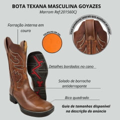 Bota Texana Masculina Goyazes Bico Quadrado Couro Vernon Pinhão Dallas Terra Com Detalhe Em Crú Ref:201560 CJ