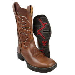 Bota Texana Masculina Goyazes Bico Quadrado Couro Vernon Pinhão Dallas Terra Com Detalhe Em Crú Ref:201560 CJ