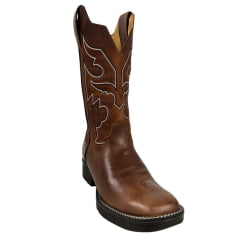 Bota Texana Masculina Goyazes Bico Quadrado Couro Vernon Pinhão Dallas Terra Com Detalhe Em Crú Ref:201560 CJ