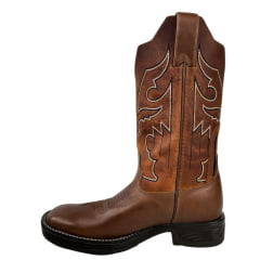 Bota Texana Masculina Goyazes Bico Quadrado Couro Vernon Pinhão Dallas Terra Com Detalhe Em Crú Ref:201560 CJ