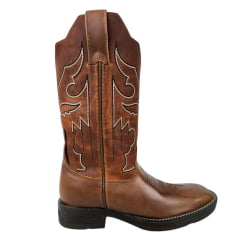 Bota Texana Masculina Goyazes Bico Quadrado Couro Vernon Pinhão Dallas Terra Com Detalhe Em Crú Ref:201560 CJ