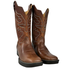 Bota Texana Masculina Goyazes Bico Quadrado Couro Vernon Pinhão Dallas Terra Com Detalhe Em Crú Ref:201560 CJ