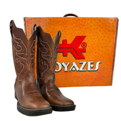 Bota Texana Masculina Goyazes Bico Quadrado Couro Vernon Pinhão Dallas Terra Com Detalhe Em Crú Ref:201560 CJ